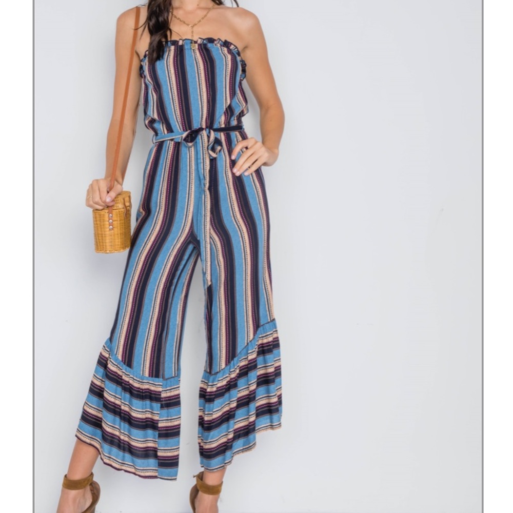 Closet clear🚨stripes strapless flare leg jumpsuit - Picture 2 of 6